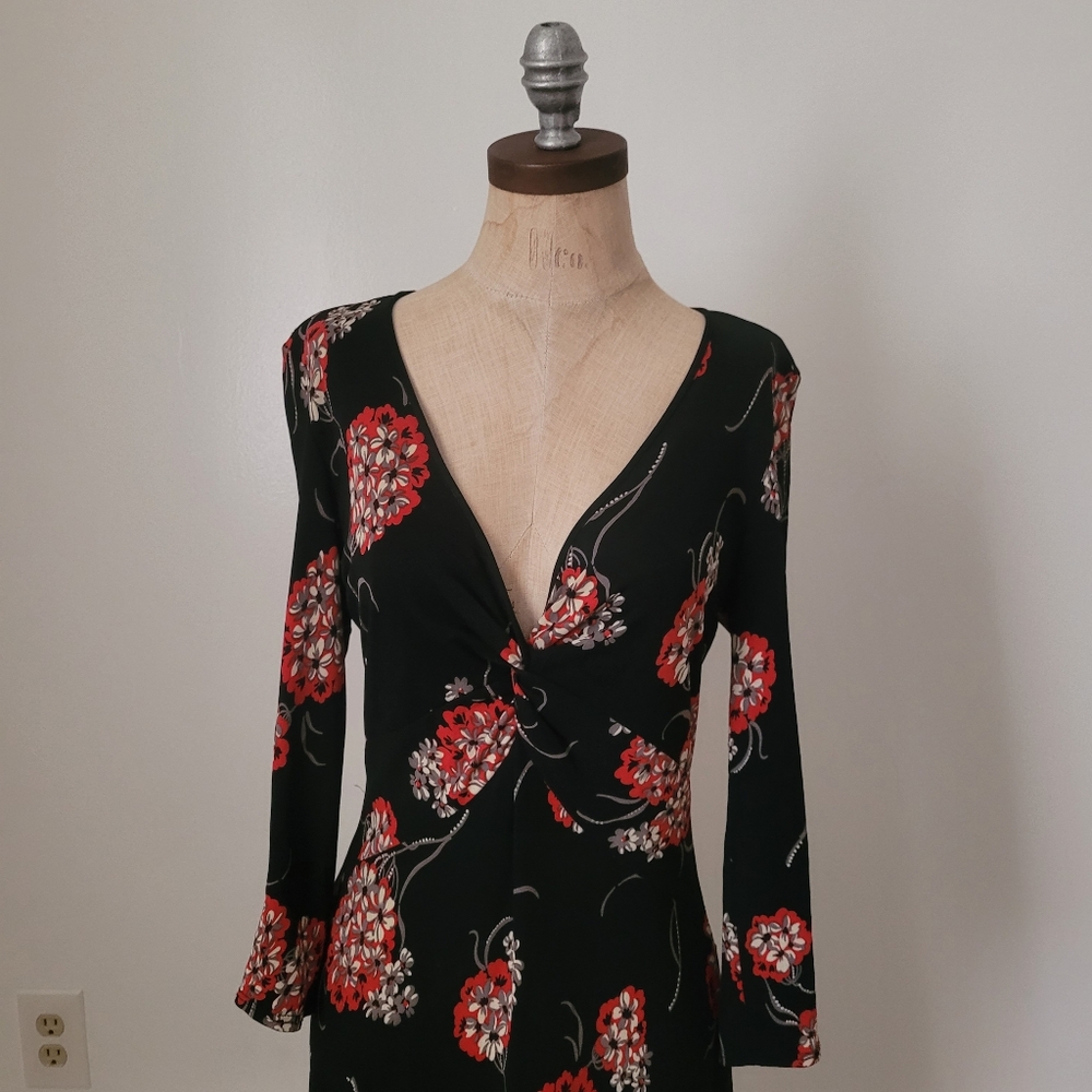 Vintage Laundry by Shelli Segal Black & Red Floral Dress Whimsigoth 6 - Picture 2 of 15